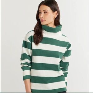 Dudley Stephens Vello Fleece Milton Street Turtleneck Green/White Stripe - Small